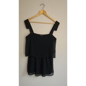 Orb Black Tiered Chiffon Sleeveless Blouse‎ Square Neck Ruffle Top Medium